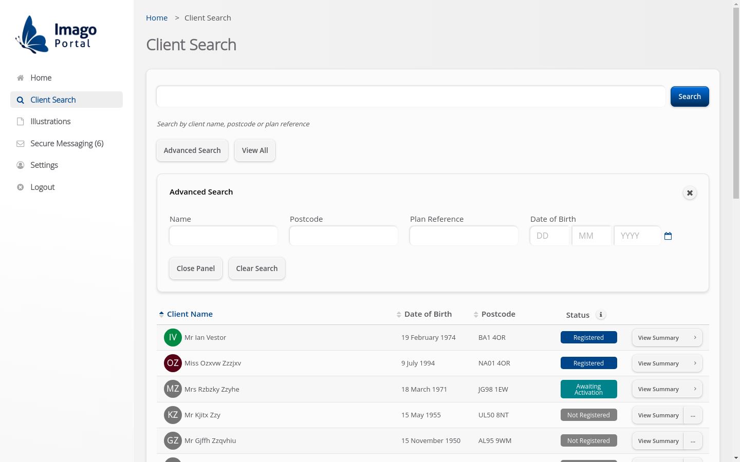 Role-Adviser > 02 Client Search > Advanced search